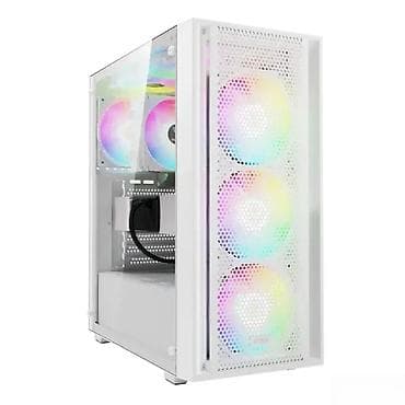 PC kućište – mid‑tower, beli model sa RGB ventilatorima - Prednja na lalafo.rs PC kućište – mid‑tower, beli model sa RGB ventilatorima - Prednja