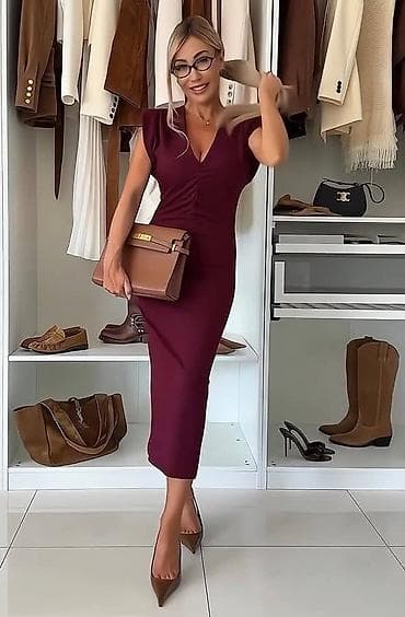 Elegantna midi haljina s naborima - Kroj: uska silueta do pola lista na lalafo.rs — 2 Elegantna midi haljina s naborima - Kroj: uska silueta do pola lista — 2