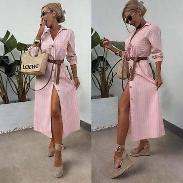 Košulja-haljina sa prugama, midi dužine - Model: košulja-haljina na lalafo.rs Košulja-haljina sa prugama, midi dužine - Model: košulja-haljina