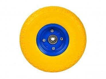 Pneumatski točak za kolica/tačke – žuta guma, plava čelična felna - na lalafo.rs Pneumatski točak za kolica/tačke – žuta guma, plava čelična felna -