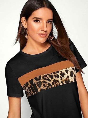 Majica kratak rukav crna boja sa braon i leopard print sarama na lalafo.rs Majica kratak rukav crna boja sa braon i leopard print sarama