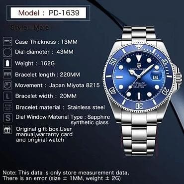 PAGANI DESIGN PD-1639 -43mm-Plava-Rolex Submariner-Automatik Potpuno na lalafo.rs — 6 PAGANI DESIGN PD-1639 -43mm-Plava-Rolex Submariner-Automatik Potpuno — 6