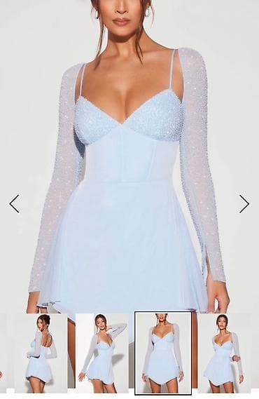 Ledeno plava mini haljina sa šljokičastim rukavima - Kroj: mini na lalafo.rs — 4 Ledeno plava mini haljina sa šljokičastim rukavima - Kroj: mini — 4