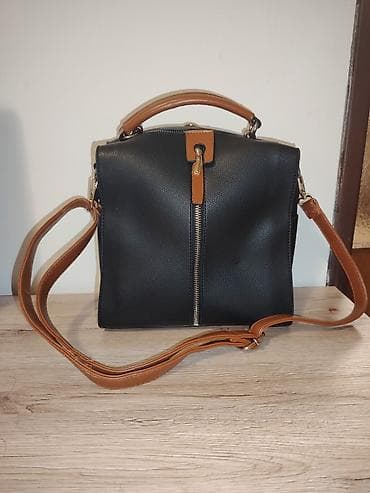 Ženska torba – crna sa braon detaljima - Materijal: veštačka koža sa at lalafo.rs — 1 Ženska torba – crna sa braon detaljima - Materijal: veštačka koža sa — 1