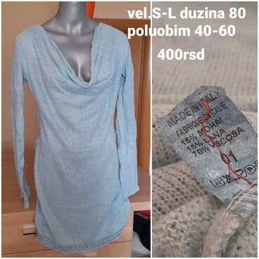 Pletena tunika/haljinica svetloplave boje sa dugim rukavima i ležerno na lalafo.rs Pletena tunika/haljinica svetloplave boje sa dugim rukavima i ležerno