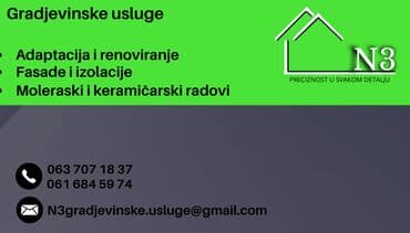 Građevinarstvo i rekonstrukcija: Gradjevinske usluge
Korektne i kvalitetne usluge na lalafo.rs Građevinarstvo i rekonstrukcija: Gradjevinske usluge
Korektne i kvalitetne usluge