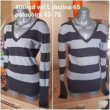 Women's Sweaters, Cardigans: Ženski džemper na pruge (tamnosiva/siva) sa V-izrezom. - Veličina: L at lalafo.rs — 1 Women's Sweaters, Cardigans: Ženski džemper na pruge (tamnosiva/siva) sa V-izrezom. - Veličina: L — 1