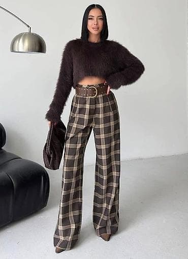 Široke karirane pantalone – visok struk - Model: wide-leg kroj sa na lalafo.rs Široke karirane pantalone – visok struk - Model: wide-leg kroj sa