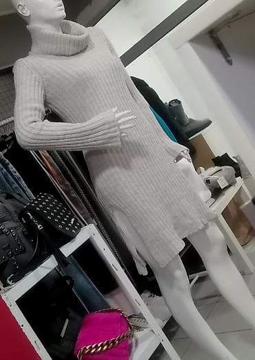 Pleteni džemper-haljina sa rol kragnom - Model: duži rebrasti pleten na lalafo.rs — 3 Pleteni džemper-haljina sa rol kragnom - Model: duži rebrasti pleten — 3