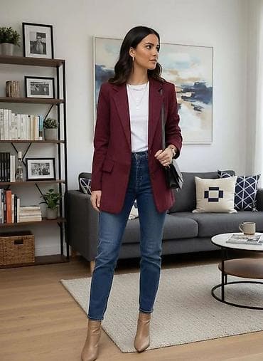 Ženski dugi blejzer – model sa reverima i dva dugmeta - Kroj: ravna na lalafo.rs Ženski dugi blejzer – model sa reverima i dva dugmeta - Kroj: ravna