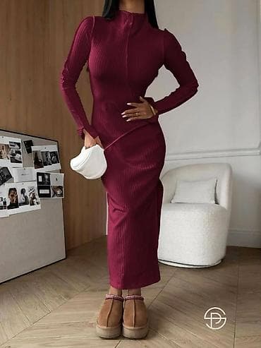 Dvoslojni rebrasti komplet – uska haljina + top dugih rukava - na lalafo.rs Dvoslojni rebrasti komplet – uska haljina + top dugih rukava -