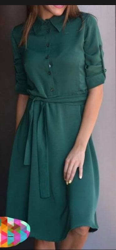 Zelena košulja-haljina sa kaišem - Model: košulja-kroj sa kragnom i na lalafo.rs — 1 Zelena košulja-haljina sa kaišem - Model: košulja-kroj sa kragnom i — 1