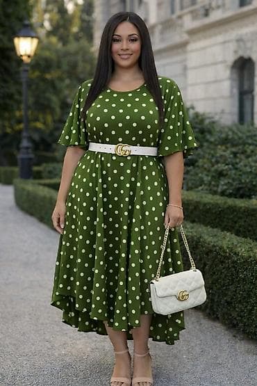 Haljina midi dužine sa tufnama – plus size kroj - Kroj: A-linija sa na lalafo.rs Haljina midi dužine sa tufnama – plus size kroj - Kroj: A-linija sa