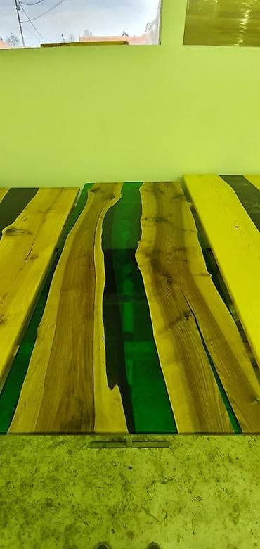 stolovi od drveta: Epoxy sto ORAH/zeleni 90x200 cm Ploča stola napravljena od drveta at lalafo.rs — 5 stolovi od drveta: Epoxy sto ORAH/zeleni 90x200 cm Ploča stola napravljena od drveta — 5