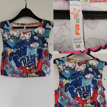 Šareni crop top bez rukava sa strip/pop-art printom superheroja i na lalafo.rs Šareni crop top bez rukava sa strip/pop-art printom superheroja i