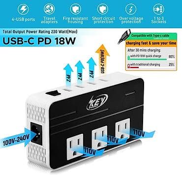 Key Power – putni konverter i univerzalni adapter sa USB-C PD 18W - na lalafo.rs — 4 Key Power – putni konverter i univerzalni adapter sa USB-C PD 18W - — 4
