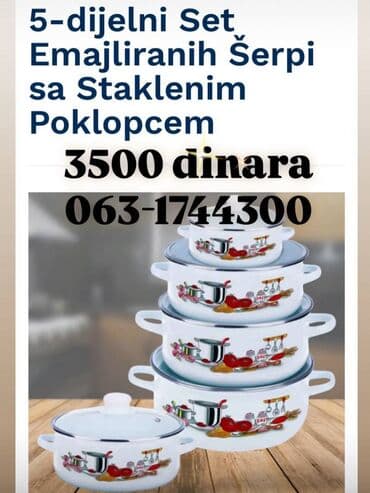 5-dijelni set emajliranih šerpi sa staklenim poklopcem. - Materijal na lalafo.rs 5-dijelni set emajliranih šerpi sa staklenim poklopcem. - Materijal