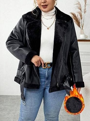 Ženska biker jakna sa toplom postavom - Boja: crna - Materijal na lalafo.rs — 1 Ženska biker jakna sa toplom postavom - Boja: crna - Materijal — 1