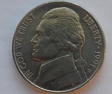 Američki nikl – Jefferson Nickel, godina 1991, oznaka kovnice “D” na lalafo.rs — 1 Američki nikl – Jefferson Nickel, godina 1991, oznaka kovnice “D” — 1