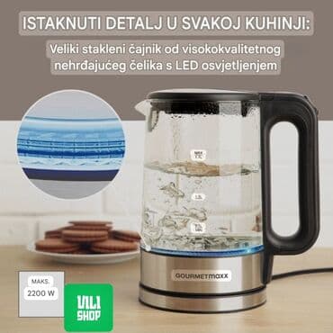 Električna kuvala: Stakleni čajnik marke Gourmetmaxx od visokokvalitetnog nerđajućeg na lalafo.rs Električna kuvala: Stakleni čajnik marke Gourmetmaxx od visokokvalitetnog nerđajućeg
