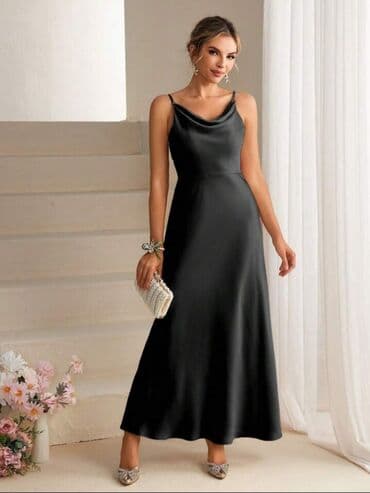 Elegantna duga haljina od satena u crnoj boji. XL veličina. - Kroj na lalafo.rs Elegantna duga haljina od satena u crnoj boji. XL veličina. - Kroj