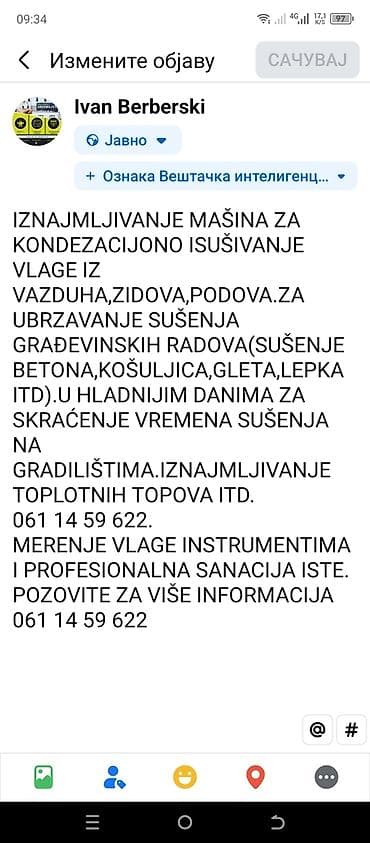za svaki dan: Usluga: Iznajmljivanje profesionalnih mašina za izvlačenje vlage – at lalafo.rs — 2 za svaki dan: Usluga: Iznajmljivanje profesionalnih mašina za izvlačenje vlage – — 2