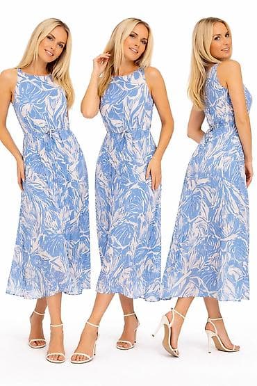 Lagana letnja maxi haljina bez rukava u plavo-beloj šari - Kroj na lalafo.rs Lagana letnja maxi haljina bez rukava u plavo-beloj šari - Kroj