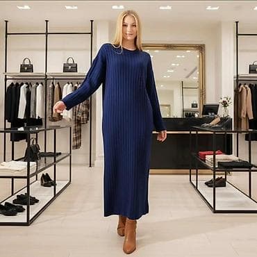 Duga pletena haljina od rebrastog pletiva u tamnoplavoj boji. Ik - na lalafo.rs Duga pletena haljina od rebrastog pletiva u tamnoplavoj boji. Ik -