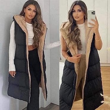 Ženski dugi reverzibilni prsluk sa kapuljačom - Model: dugačak na lalafo.rs Ženski dugi reverzibilni prsluk sa kapuljačom - Model: dugačak