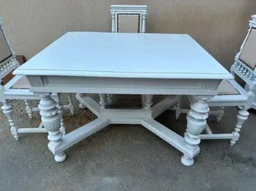 Stilske garniture: Stari stilski trpezarijski sto i 4 stolice ALT DEUTSCH 🕰️ Komplet na lalafo.rs — 8 Stilske garniture: Stari stilski trpezarijski sto i 4 stolice ALT DEUTSCH 🕰️ Komplet — 8