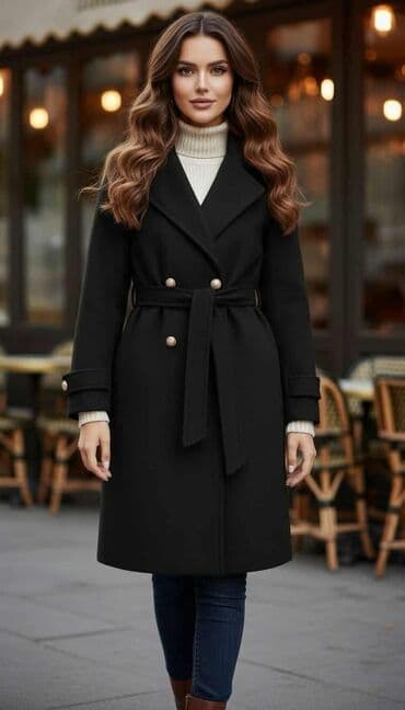 Elegantni ženski kaput – model do kolena sa pojasom - Kroj: klasičan na lalafo.rs Elegantni ženski kaput – model do kolena sa pojasom - Kroj: klasičan