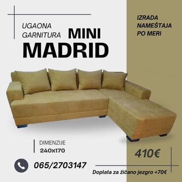 Ugaone garniture: Ugaona garnitura MiniMadrid" Krajnjih dimenzija 240x170 Dvosed se na lalafo.rs Ugaone garniture: Ugaona garnitura MiniMadrid" Krajnjih dimenzija 240x170 Dvosed se