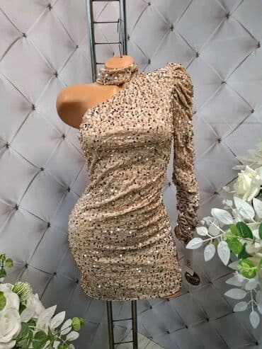 Elegantna mini haljina sa šljokicama – šampanj/bež ton - Asimetričan na lalafo.rs Elegantna mini haljina sa šljokicama – šampanj/bež ton - Asimetričan