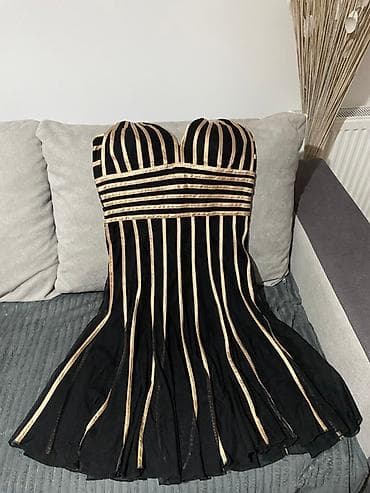 dve suknje po: Elegantna crno-zlatna haljina na pruge - Model: koktel/večernja na lalafo.rs — 5 dve suknje po: Elegantna crno-zlatna haljina na pruge - Model: koktel/večernja — 5