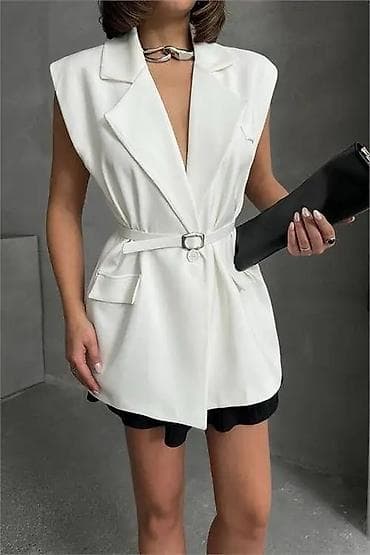 Ženski blejzer-prsluk bez rukava sa pojasom - Model: dugi prsluk u na lalafo.rs — 4 Ženski blejzer-prsluk bez rukava sa pojasom - Model: dugi prsluk u — 4