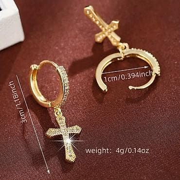 Zlatne minđuše sa krstićem – viseće, kružna alka sa ukrasima od na lalafo.rs — 2 Zlatne minđuše sa krstićem – viseće, kružna alka sa ukrasima od — 2