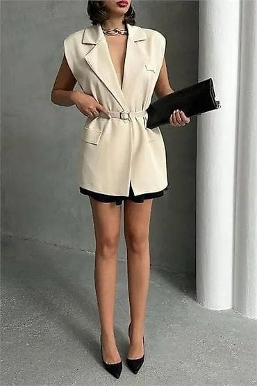 Ženski blejzer-prsluk bez rukava sa pojasom - Model: dugi prsluk u na lalafo.rs — 3 Ženski blejzer-prsluk bez rukava sa pojasom - Model: dugi prsluk u — 3