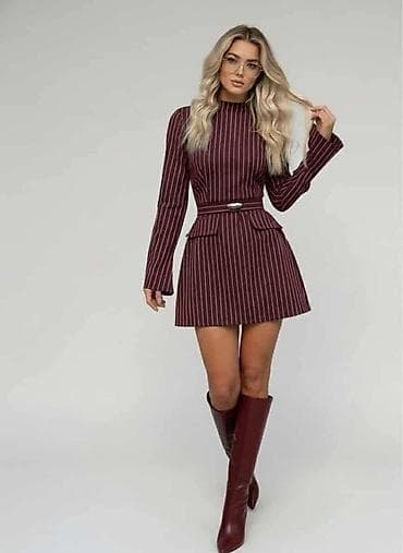 Ženska mini haljina sa prugama i kaišem - Kroj: struk naglašen na lalafo.rs — 2 Ženska mini haljina sa prugama i kaišem - Kroj: struk naglašen — 2