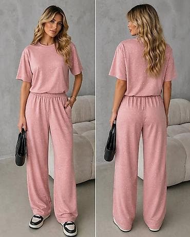 Dvoslojni ženski komplet trenerke – majica i pantalone širokog kroja na lalafo.rs Dvoslojni ženski komplet trenerke – majica i pantalone širokog kroja