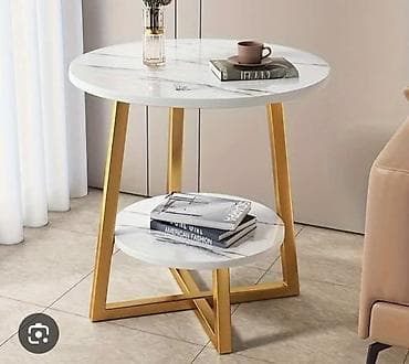Moderan Okrugli Stočić za Kafu sa Dva Nivoa - Beli Mermer i Zlatni na lalafo.rs — 1 Moderan Okrugli Stočić za Kafu sa Dva Nivoa - Beli Mermer i Zlatni — 1