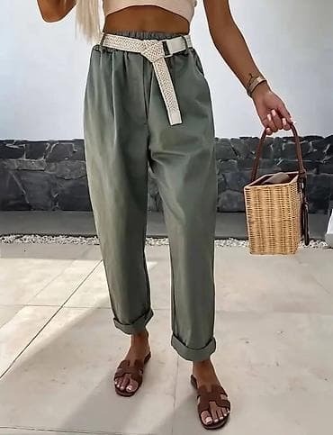 Ženske ležerne pantalone sa visokim strukom i pojasom - Kroj na lalafo.rs — 3 Ženske ležerne pantalone sa visokim strukom i pojasom - Kroj — 3