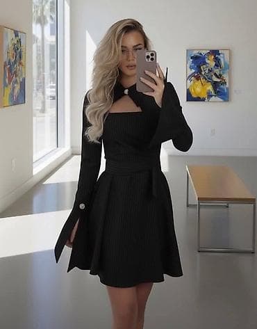 Elegantna haljina na pruge sa dugim rukavima i pojasom za vezivanje u na lalafo.rs — 1 Elegantna haljina na pruge sa dugim rukavima i pojasom za vezivanje u — 1