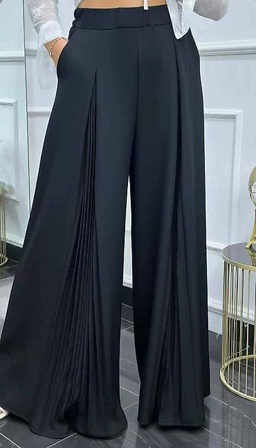 Ženske široke pantalone sa plis detaljima - Model: široke nogavice sa na lalafo.rs — 2 Ženske široke pantalone sa plis detaljima - Model: široke nogavice sa — 2