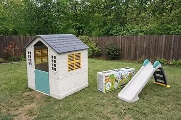 Komplet za dvorišnu igru – kućica za decu + tobogan - Plastična na lalafo.rs Komplet za dvorišnu igru – kućica za decu + tobogan - Plastična