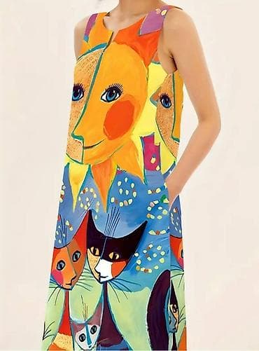 Originalna nova maksi haljina u POP ART stilu, sa mačkama, M veličine na lalafo.rs — 6 Originalna nova maksi haljina u POP ART stilu, sa mačkama, M veličine — 6
