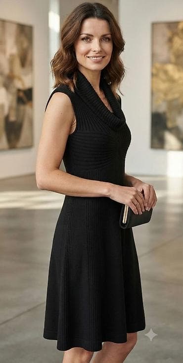 Elegantna crna pletena haljina bez rukava - Kroj: A‑linija do kolena na lalafo.rs Elegantna crna pletena haljina bez rukava - Kroj: A‑linija do kolena