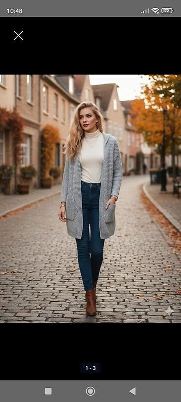 kom sa etiketom: Dugački ženski kardigan s kapuljačom – sivi melirane teksture - at lalafo.rs — 2 kom sa etiketom: Dugački ženski kardigan s kapuljačom – sivi melirane teksture - — 2