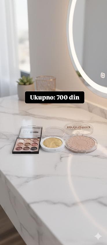 Set dekorativne kozmetike – ukupno: 700 din Sadrži: - Paletu senki za na lalafo.rs Set dekorativne kozmetike – ukupno: 700 din Sadrži: - Paletu senki za