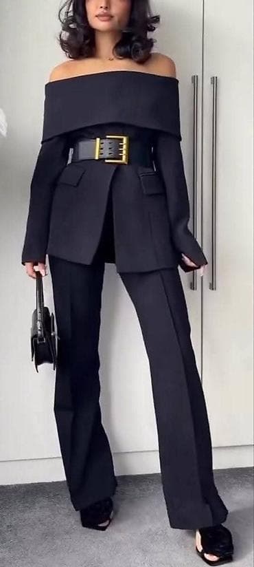 Ženski komplet – elegantni off-shoulder sako i ravne pantalone - na lalafo.rs — 2 Ženski komplet – elegantni off-shoulder sako i ravne pantalone - — 2