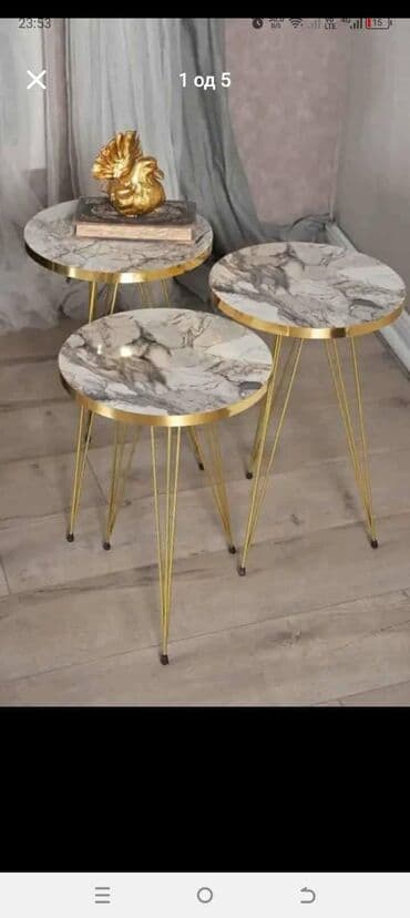 Antique Club Tables: Set od 3 klub/stočića – okrugle ploče i metalne noge - Dizajn: tri at lalafo.rs — 2 Antique Club Tables: Set od 3 klub/stočića – okrugle ploče i metalne noge - Dizajn: tri — 2